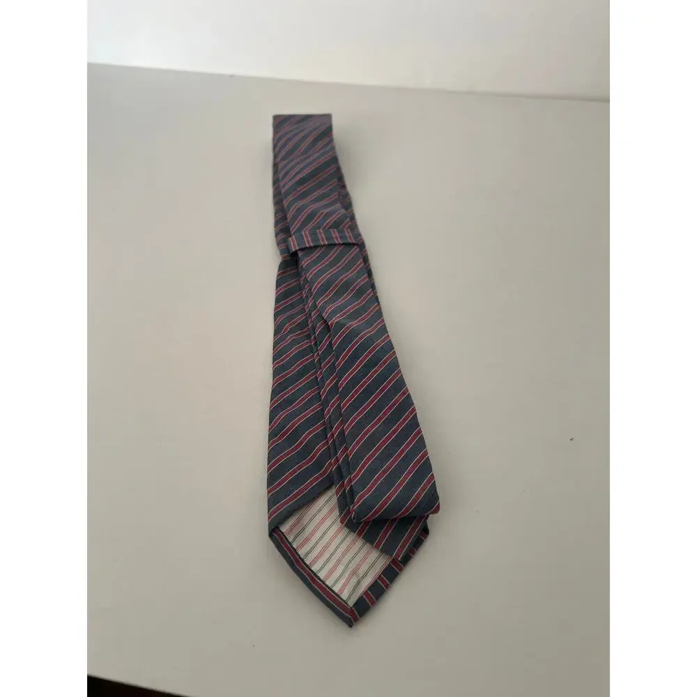 Vintage Club Monaco Men's Slim Necktie Blue Gray Red Classic Striped Tie
